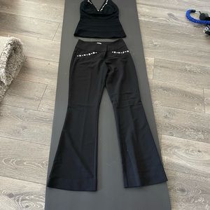 Cache 2 piece pant suit. Halter set. Pant suit is embellished with metal studs